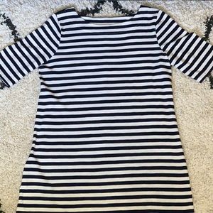 Navy blue and white striped dress